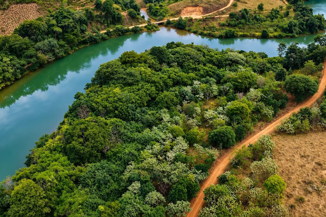 Estágio avançado: encosta com cobertura florestal estabelecida, às margens do rio